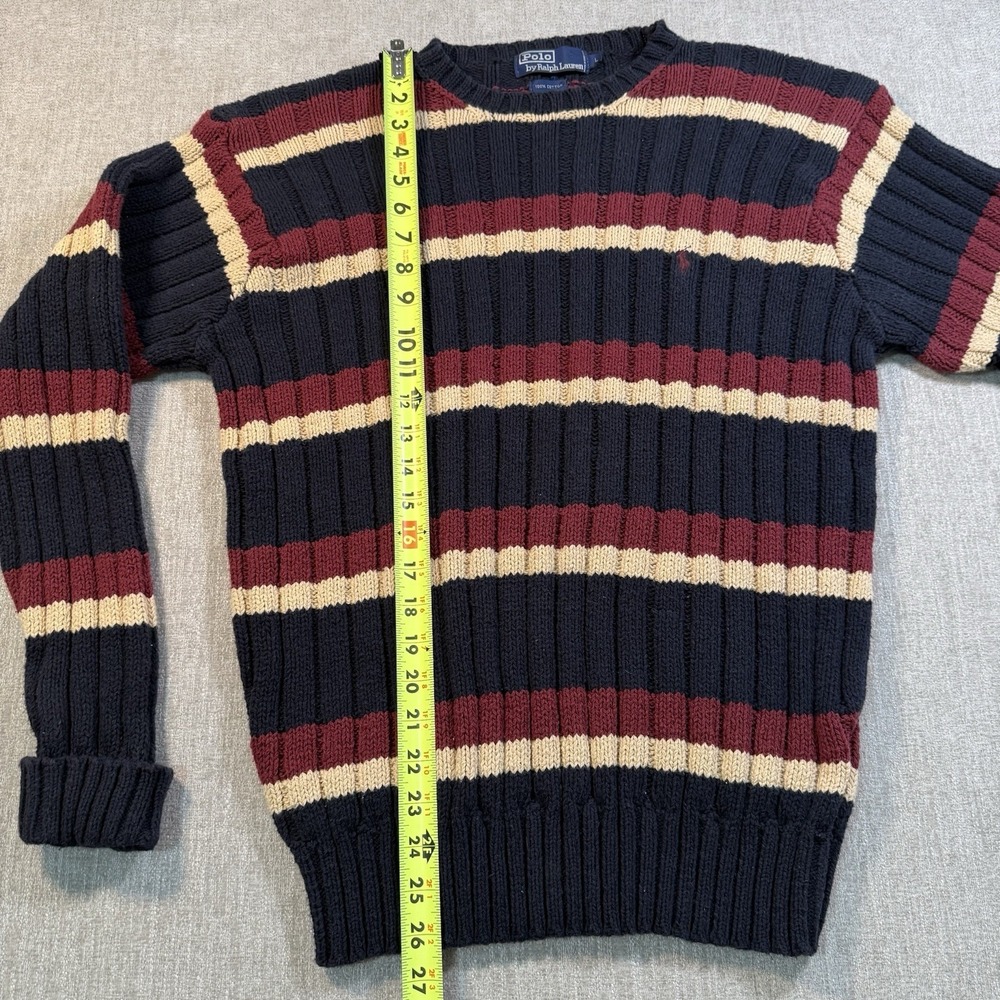 Vtg Polo Ralph Lauren Striped Ribbed Cotton Sweater L Navy Burgundy Old Money - Picture 4 of 12
